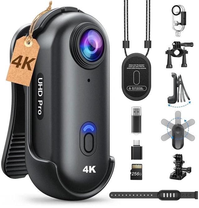 Main image of 4K Mini Body Camera, 256GB Wearable Camera with Waterproof Case, W4 magnetic neck strap, 360° rotatable clip and 96-minute recording for hiking, sports, motorcycle riding and outdoor use