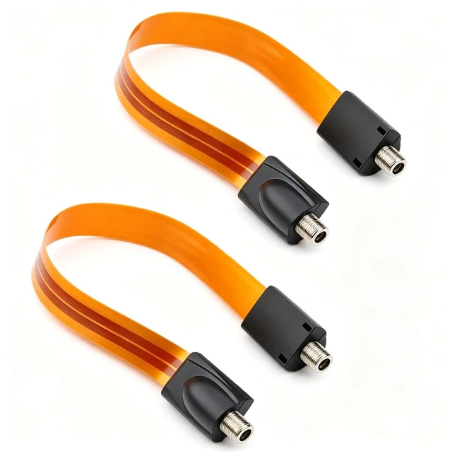 Main image of Flat Coaxial Cable, RG6 F Type Jumper Cable 12in, 2pcs Outdoor TV Antenna Wire, for Windows and Doors Coax Cable, Bends Over Though Window Sill Freely