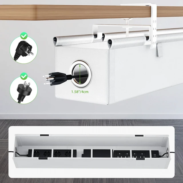 Alt view image 6 of 7 - Under Desk Cable Management Tray 36", No Drill Cord Organizer, White Heavy Duty, Large Capacity, 3-Level Clamp Fit 0"-2.5" Desks, Clamp/Screw Mount, for Home, Office, Gaming, Room, Studio