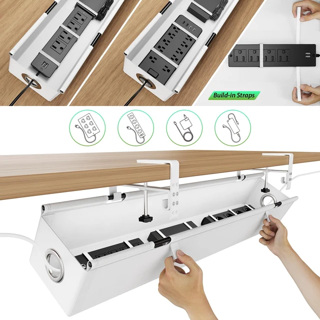 Alt view image 7 of 7 - Under Desk Cable Management Tray 36", No Drill Cord Organizer, White Heavy Duty, Large Capacity, 3-Level Clamp Fit 0"-2.5" Desks, Clamp/Screw Mount, for Home, Office, Gaming, Room, Studio