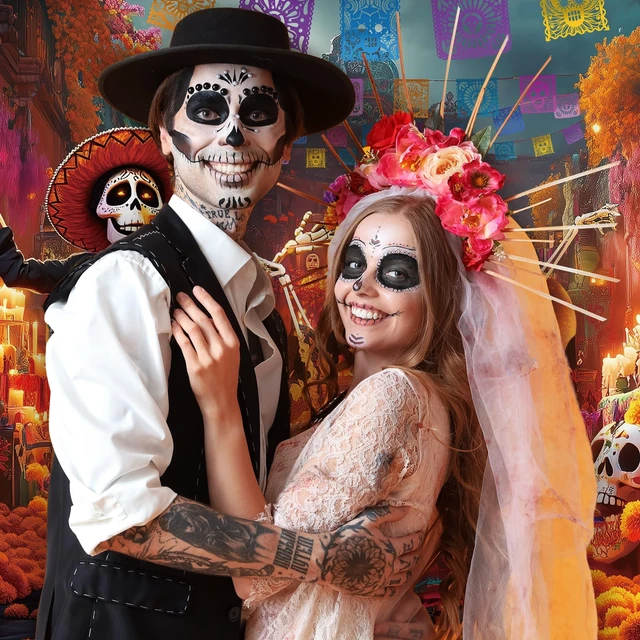 Alt view image 6 of 6 - 7x16 ft Day of the Dead Garage Door Banner Sugar Skull Backdrop Dia De Los Muertos Theme, Mexican Fiesta Sugar Skull Design, Photography Background for Halloween Party Decorations