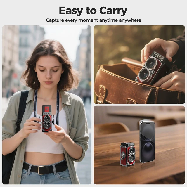 Alt view image 6 of 7 - CHUZHAO Digital Camera Retro TLR Style 1080P FHD Video 12MP Photos Autofocus Portable Vintage Mini Vlogging Camera with 16GB Card Gift for Beginners Teens Adults Red