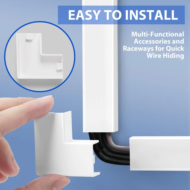 Alt view image 3 of 6 - 157in Cord Covers for Wires on Wall, Large Wall Wire Hider Kit, White Large Cord Hider for Wall Mount TV, Cable Covers for Cords on Wall, Hide Cords Wall Mounted TV, 10 x L15.7in W1.54in H0.74in