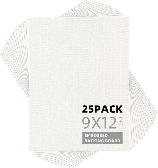 Main image of 25 Pack Embossed Backing Boards, 9x12 Uncut White Mat Boards Acid Free Backer Boards Ideal for Photos, Pictures, Prints, Frames, and Artwork
