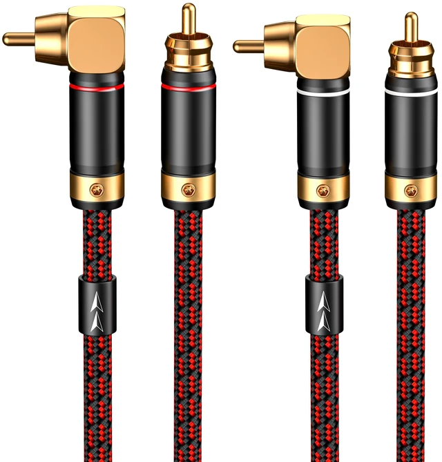 Main image of Audiophiles RCA Phono Cable 2 RCA Male to 2 RCA Male HiFi System Interconnect Cable Braided for Home Cinema Subwoofer Amplifiers Blu-ray (Straight to Right Angle, 4.9ft/1.5m)