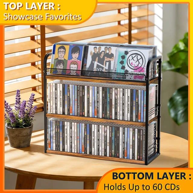 Alt view image 6 of 6 - 3-Tier CD Holder, CD Storage Rack, CD Organizer with Display Top Shelf, CD Case Holder for Home Office, Holds Up to 102 CDs Standard, DVD Storage Rack Ideal for Music Enthusiasts