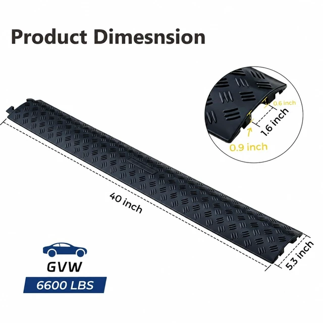Alt view image 2 of 7 - 2 Pack 40" Cable Protector Ramp, Heavy Duty Outdoor Cord Cover 6600 lbs Low Profile Floor Cable Cover with 1.6" Wide Channel for Driveway, Sidewalk, Garage & Warehouse