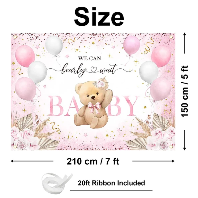 Alt view image 2 of 7 - Pink Bear Baby Shower Backdrop Bearly Wait Banner for Girl 7x5 ft Polyester, We Can Bear Bearly Wait Baby Shower Decorations, Newborn Photography Background, Photo Booth Props