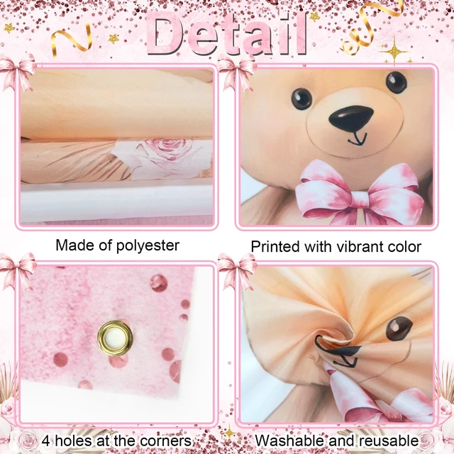 Alt view image 3 of 7 - Pink Bear Baby Shower Backdrop Bearly Wait Banner for Girl 7x5 ft Polyester, We Can Bear Bearly Wait Baby Shower Decorations, Newborn Photography Background, Photo Booth Props