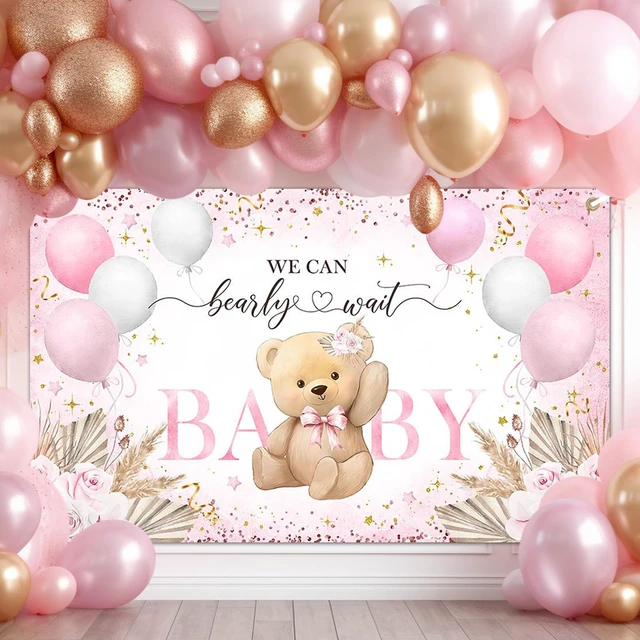 Alt view image 4 of 7 - Pink Bear Baby Shower Backdrop Bearly Wait Banner for Girl 7x5 ft Polyester, We Can Bear Bearly Wait Baby Shower Decorations, Newborn Photography Background, Photo Booth Props