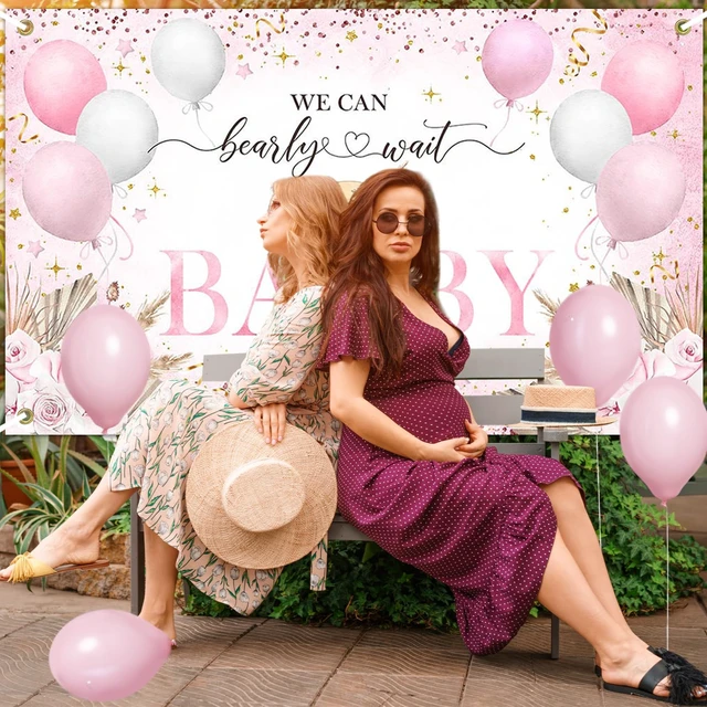 Alt view image 5 of 7 - Pink Bear Baby Shower Backdrop Bearly Wait Banner for Girl 7x5 ft Polyester, We Can Bear Bearly Wait Baby Shower Decorations, Newborn Photography Background, Photo Booth Props
