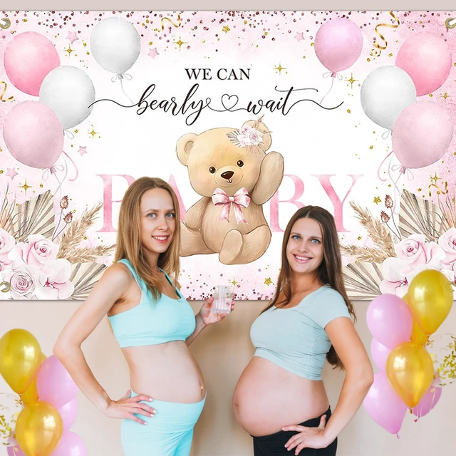 Alt view image 7 of 7 - Pink Bear Baby Shower Backdrop Bearly Wait Banner for Girl 7x5 ft Polyester, We Can Bear Bearly Wait Baby Shower Decorations, Newborn Photography Background, Photo Booth Props