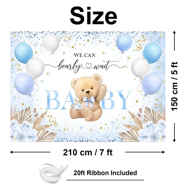 Alt view image 2 of 7 - Blue Bear Baby Shower Backdrop Bearly Wait Banner for Boy 7x5 ft Polyester, We Can Bear Bearly Wait Baby Shower Decorations, Newborn Photography Background, Photo Booth Props