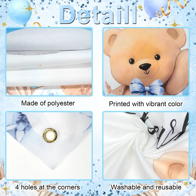 Alt view image 3 of 7 - Blue Bear Baby Shower Backdrop Bearly Wait Banner for Boy 7x5 ft Polyester, We Can Bear Bearly Wait Baby Shower Decorations, Newborn Photography Background, Photo Booth Props