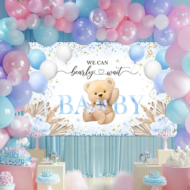 Alt view image 4 of 7 - Blue Bear Baby Shower Backdrop Bearly Wait Banner for Boy 7x5 ft Polyester, We Can Bear Bearly Wait Baby Shower Decorations, Newborn Photography Background, Photo Booth Props