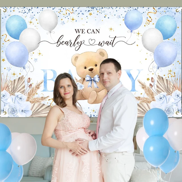 Alt view image 5 of 7 - Blue Bear Baby Shower Backdrop Bearly Wait Banner for Boy 7x5 ft Polyester, We Can Bear Bearly Wait Baby Shower Decorations, Newborn Photography Background, Photo Booth Props