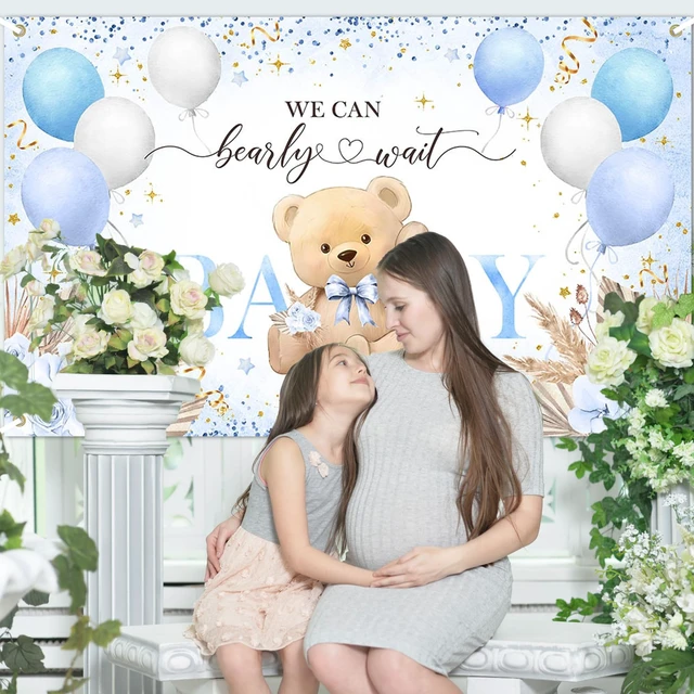 Alt view image 6 of 7 - Blue Bear Baby Shower Backdrop Bearly Wait Banner for Boy 7x5 ft Polyester, We Can Bear Bearly Wait Baby Shower Decorations, Newborn Photography Background, Photo Booth Props