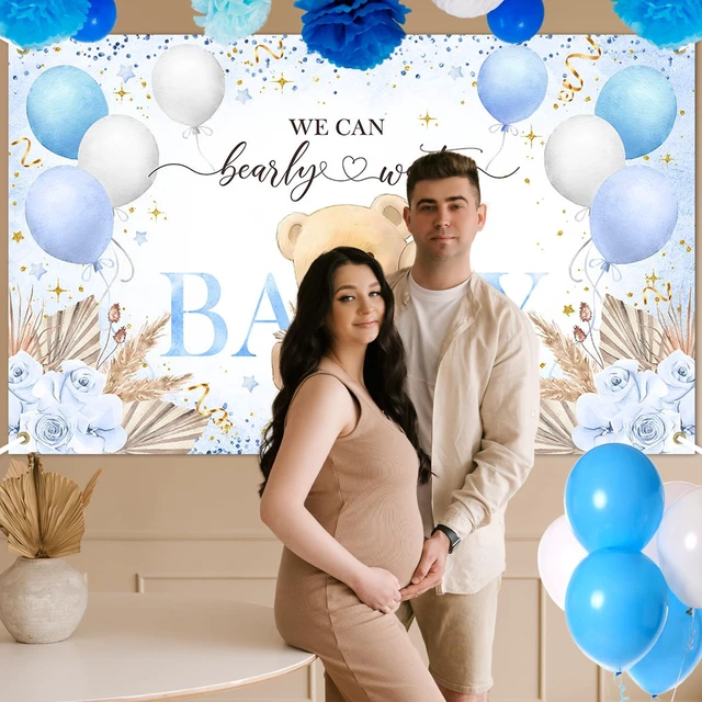 Alt view image 7 of 7 - Blue Bear Baby Shower Backdrop Bearly Wait Banner for Boy 7x5 ft Polyester, We Can Bear Bearly Wait Baby Shower Decorations, Newborn Photography Background, Photo Booth Props