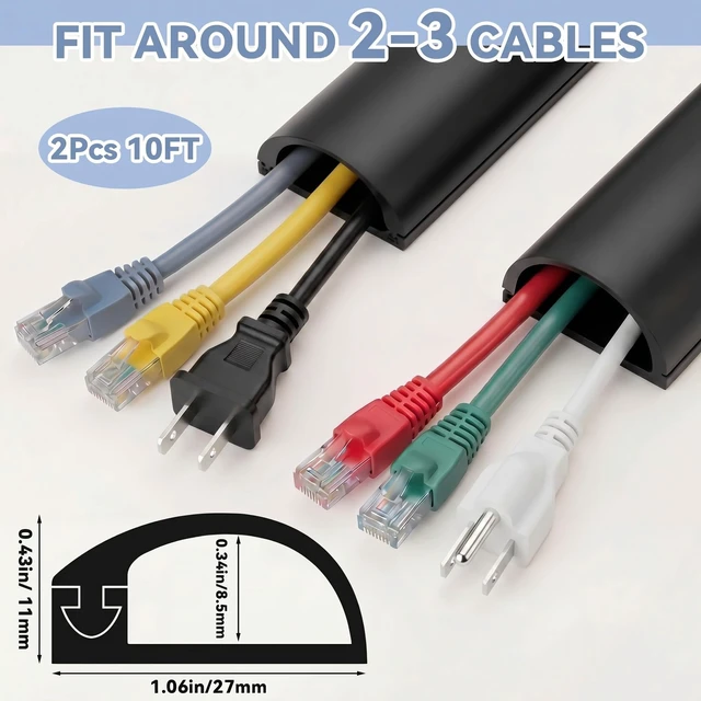 Alt view image 2 of 6 - 2 Pcs Silicone Wall Wire Hider Flexible Cord Hider,Black,Large-10 ft Electric Cord Cover, Self-adhesive, Cable Hider for Wall, Floor, Side Open Wire Covers, for Mounted TV Home Office Management
