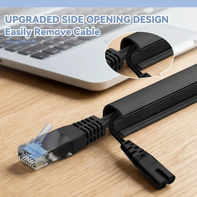 Alt view image 3 of 6 - 2 Pcs Silicone Wall Wire Hider Flexible Cord Hider,Black,Large-10 ft Electric Cord Cover, Self-adhesive, Cable Hider for Wall, Floor, Side Open Wire Covers, for Mounted TV Home Office Management