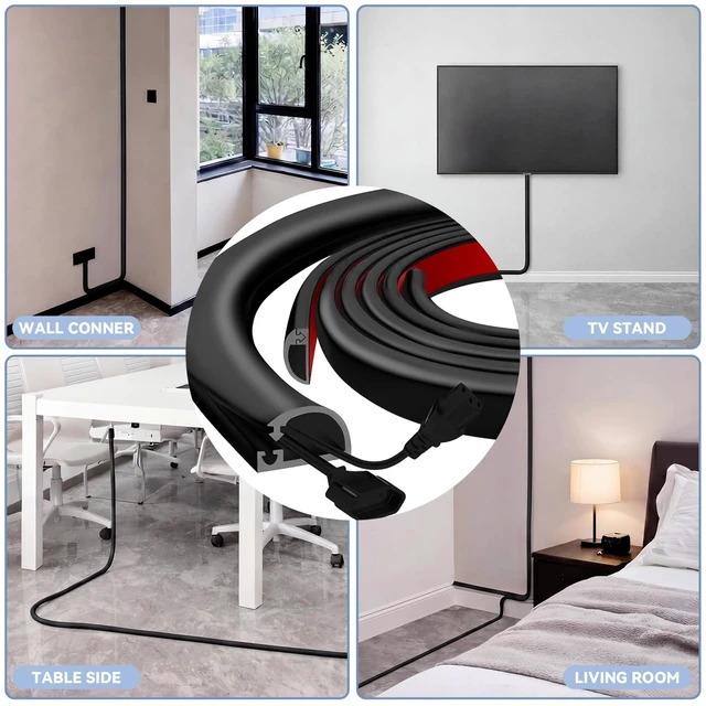 Alt view image 6 of 6 - 2 Pcs Silicone Wall Wire Hider Flexible Cord Hider,Black,Large-10 ft Electric Cord Cover, Self-adhesive, Cable Hider for Wall, Floor, Side Open Wire Covers, for Mounted TV Home Office Management