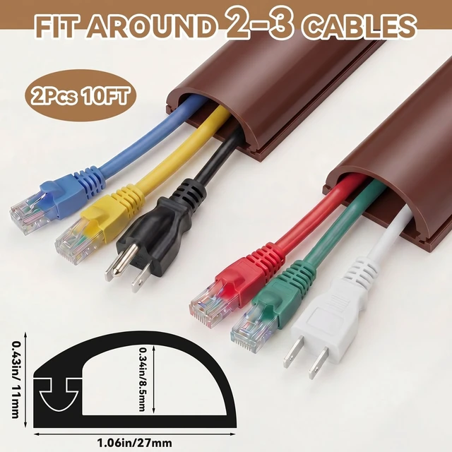Alt view image 2 of 6 - 2 Pcs Silicone Wall Wire Hider Flexible Cord Hider,Brown,Large-10 ft Electric Cord Cover, Self-adhesive, Cable Hider for Wall, Floor, Side Open Wire Covers, for Mounted TV Home Office Management