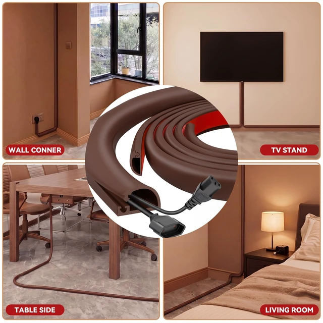 Alt view image 6 of 6 - 2 Pcs Silicone Wall Wire Hider Flexible Cord Hider,Brown,Large-10 ft Electric Cord Cover, Self-adhesive, Cable Hider for Wall, Floor, Side Open Wire Covers, for Mounted TV Home Office Management