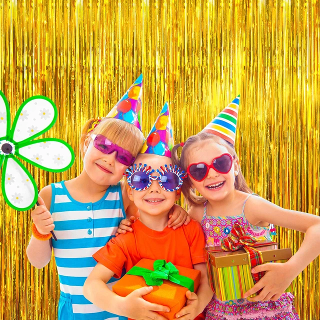 Alt view image 4 of 7 - Gold Foil Fringe Curtain 10 Pack 3 x 8 Ft College Welcome Warm gold metallic tinsel adds polished shine while adhesive backs simplify setup on walls doorways arches and photo areas