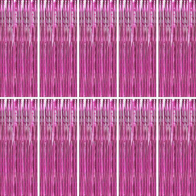 Main image of Pink Foil Fringe Curtain 10 Pack 3 x 8 Ft Dorm Move in Soft pink metallic tinsel adds a rosy shimmer while adhesive backs simplify setup on walls doorways arches and photo areas