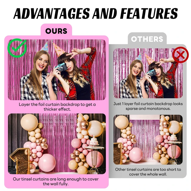 Alt view image 4 of 7 - Pink Foil Fringe Curtain 10 Pack 3 x 8 Ft Dorm Move in Soft pink metallic tinsel adds a rosy shimmer while adhesive backs simplify setup on walls doorways arches and photo areas