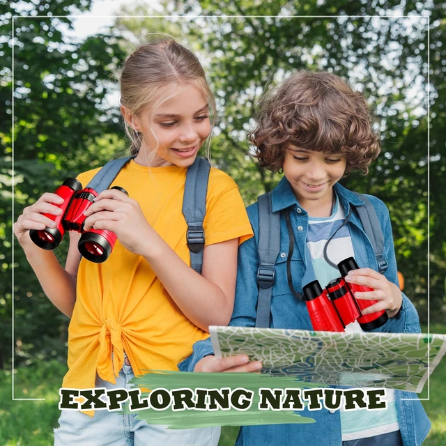 Alt view image 6 of 6 - 24 Pcs Binoculars Bulk Educational Compact Binoculars with Neck String Telescope for Learning Bird Watching Camping Hiking Travel Safaris Birthday Gifts(Red)