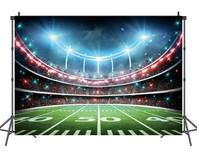 Alt view image 5 of 7 - 10x8ft Football Field Backdrop Sports Stadium Auditorium Light Background Football Photography Background, Football Theme Birthday Banner, Baby Shower Party Decoration Cake Table Photo Props