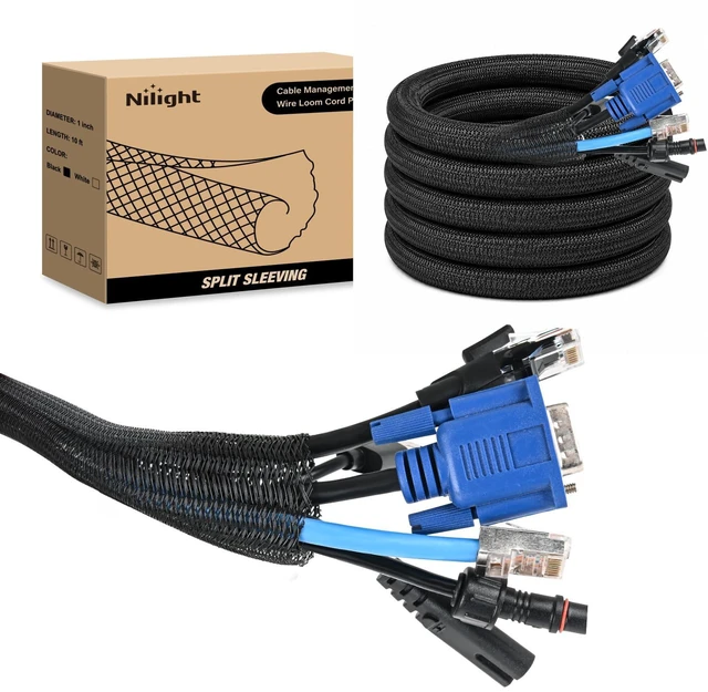 Main image of Cable Sleeve, 10ft-1inch Cord Management Sleeves Black Wire Loom Braided Sleeving, Split Self Wrapping Wire Loom for Computer Electrical Automotive Harness Protector Organizer, Black