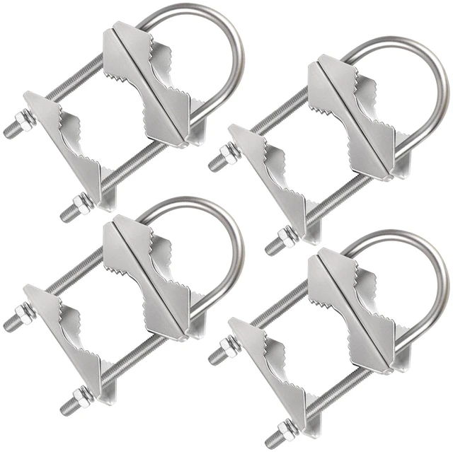 Main image of Double Antenna Mast Clamp - 4 PCS Antenna Pole Mount Bracket V Jaw Block with U Bolts - Heavy Duty Mast Mount Bracket Kit