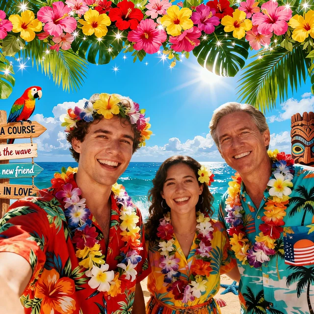 Alt view image 5 of 5 - 8x6ft Hawaiian Backdrop, Summer Beach Backdrop Tropical Background Double Stitched Edges, HD Tropical Print, 4 Grommets & Ribbon, Ideal for Luau Aloha Party, Photoshoot & Scene Decoration