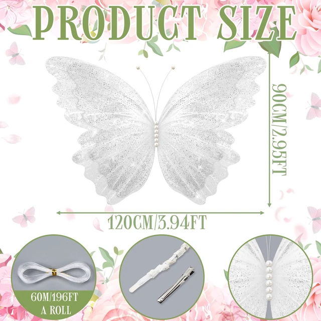 Alt view image 2 of 6 - 47'' Christmas Butterfly Tree Topper, 3D Giant White Decor Oversized 3D Butterfly, Mariposas Grandes Para Decoracion, Butterfly Backdrop with Fishing Line for Xmas Tree, Mantel Decor