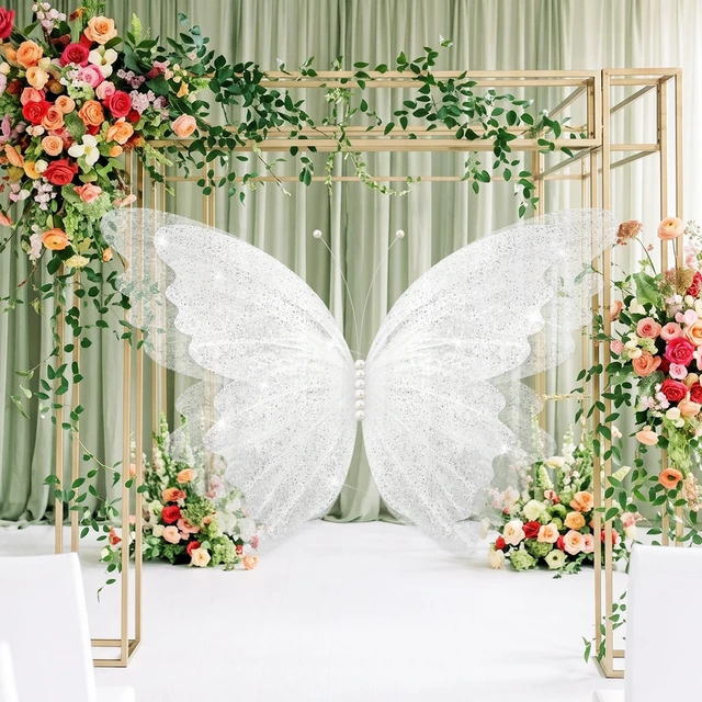 Alt view image 5 of 6 - 47'' Christmas Butterfly Tree Topper, 3D Giant White Decor Oversized 3D Butterfly, Mariposas Grandes Para Decoracion, Butterfly Backdrop with Fishing Line for Xmas Tree, Mantel Decor