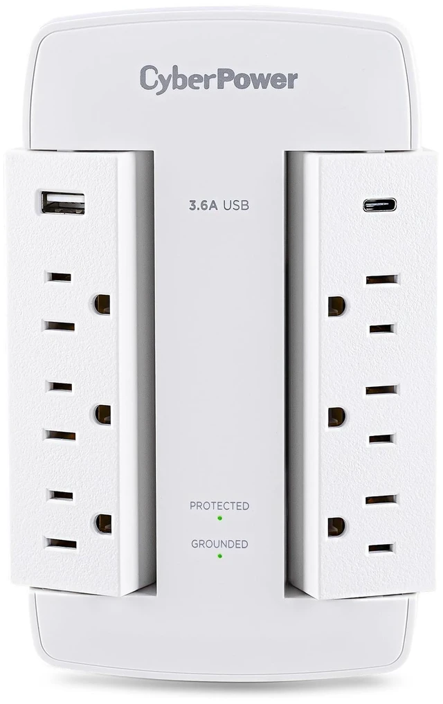 Main image of CSP600WSURC5 Professional Surge Protector 900J/125V, 6 Swivel Outlets, 1 USB-C Charge Port, Wall Tap Design, White, UL listed