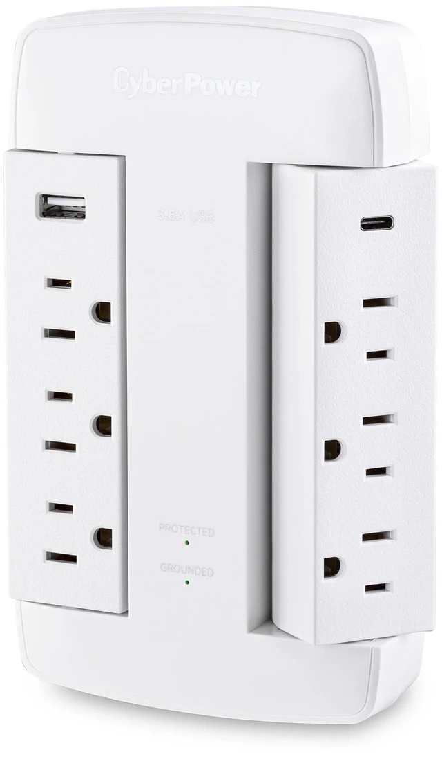 Alt view image 2 of 7 - CSP600WSURC5 Professional Surge Protector 900J/125V, 6 Swivel Outlets, 1 USB-C Charge Port, Wall Tap Design, White, UL listed