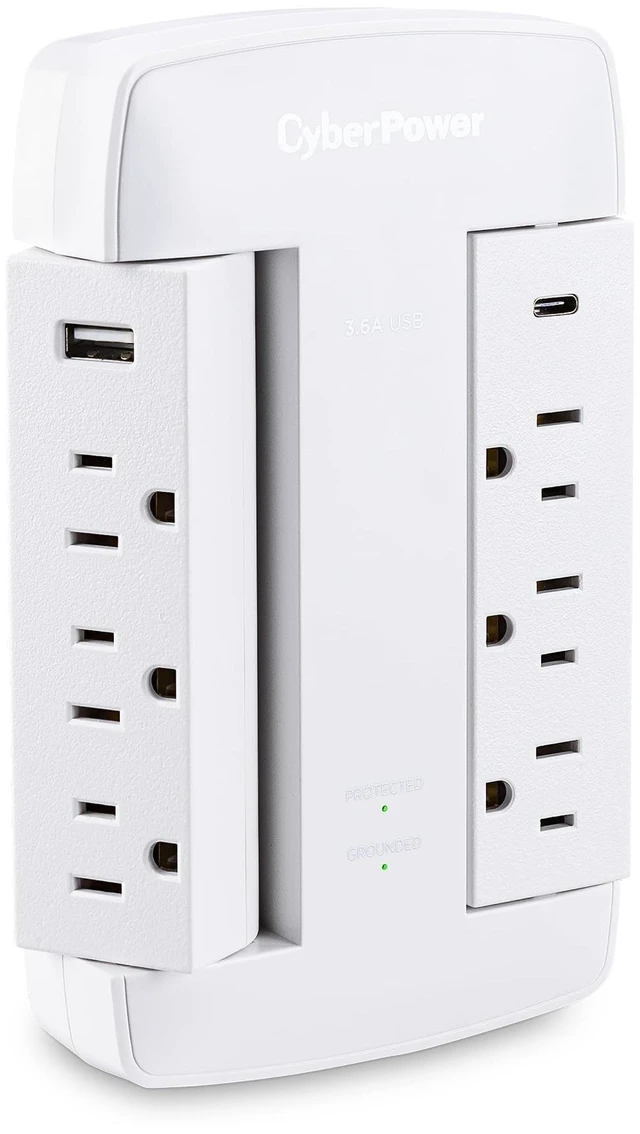 Alt view image 3 of 7 - CSP600WSURC5 Professional Surge Protector 900J/125V, 6 Swivel Outlets, 1 USB-C Charge Port, Wall Tap Design, White, UL listed