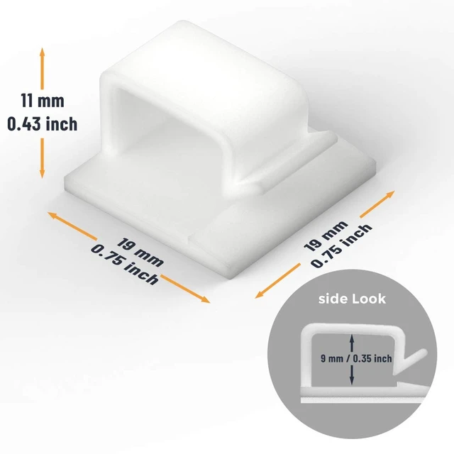 Alt view image 2 of 7 - Cable Clips with Strong Self-Adhesive, R Shape Cable Management TV PC Wire Holder Sticky Tidy and Organizer Cord and Wires - 40 Pcs (White)