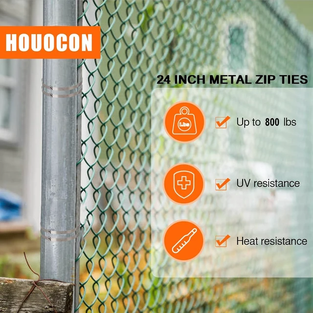 Alt view image 7 of 7 - Metal Zip Ties Heavy Duty, 800 Lbs 24 Inch Stainless Steel Cable Ties 40 Pcs Self-Locking Metal Ties Wraps for Exhaust Wrap, Cables, Farms, Pipes, Roofs and Outdoor Fence