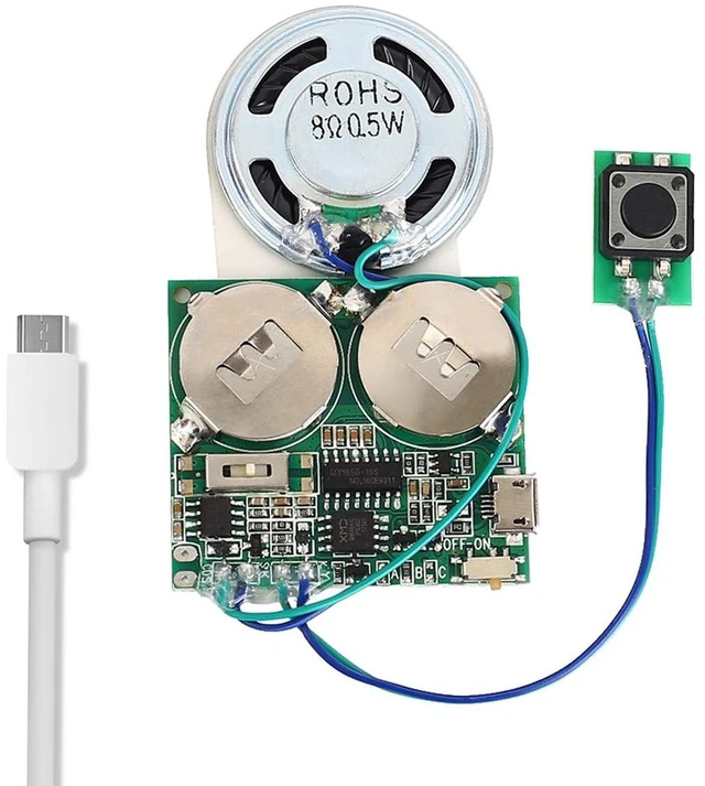 Main image of Icstation Recordable Sound Module, 8M USB Programmable Sound Chip with Speaker, Push Button Activated Charging Sound Board for DIY Mother's Day Greeting Card, Creative Electronics Project