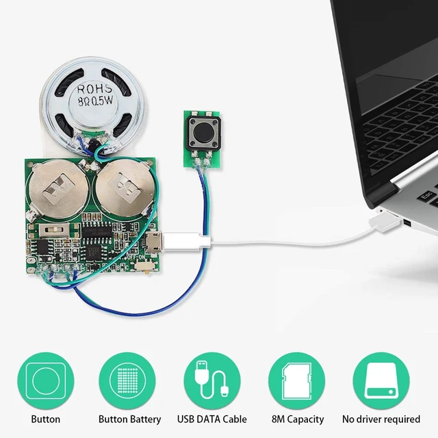 Alt view image 6 of 7 - Icstation Recordable Sound Module, 8M USB Programmable Sound Chip with Speaker, Push Button Activated Charging Sound Board for DIY Mother's Day Greeting Card, Creative Electronics Project