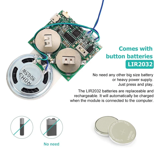 Alt view image 5 of 7 - Icstation Recordable Sound Module, 8M USB Programmable Sound Chip with Speaker, Push Button Activated Charging Sound Board for DIY Mother's Day Greeting Card, Creative Electronics Project
