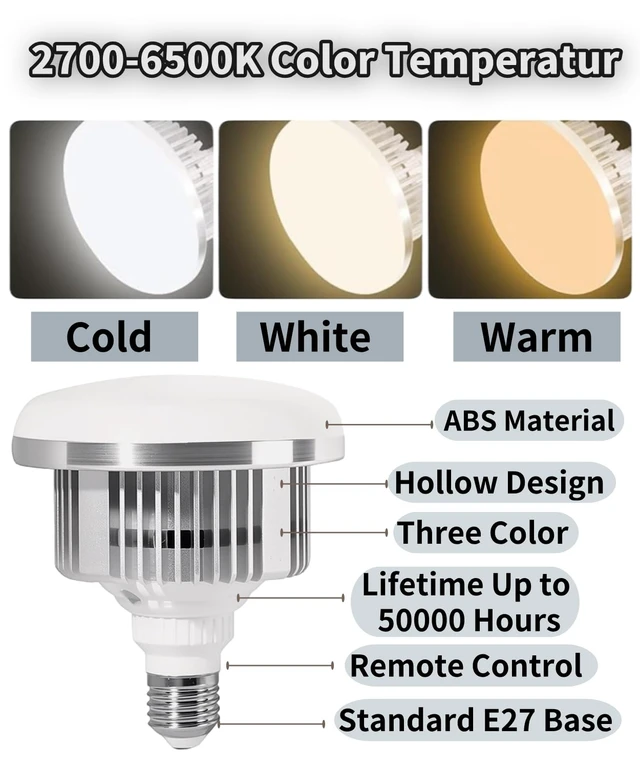 Alt view image 2 of 6 - 2 Pack LED 85W 2700-6500K Photography Light Bulb E27 Base Adjust 3 Color White/Cool/Warm Light by Remote Control, Softbox LED Light Bulb Photo Video Studio Lighting Backstrop Stand