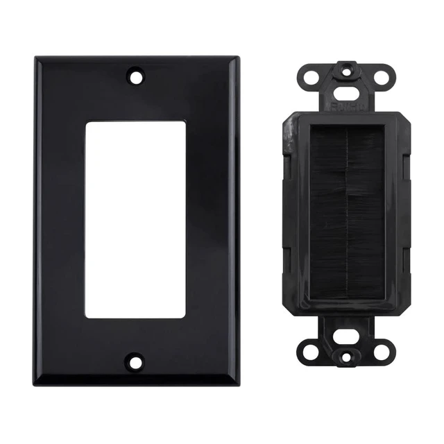 Alt view image 2 of 5 - 1 Gang Brush Wall Plate Decora Style black Brush Wall for Passing Through Speaker Wires/Coaxial/HDMI/Network/Phone/Audio/Video Cables, Pack of 12, Black, 24 Screws Included