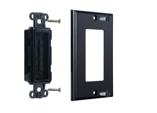 Alt view image 3 of 5 - 1 Gang Brush Wall Plate Decora Style black Brush Wall for Passing Through Speaker Wires/Coaxial/HDMI/Network/Phone/Audio/Video Cables, Pack of 12, Black, 24 Screws Included