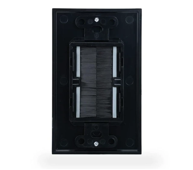 Alt view image 4 of 5 - 1 Gang Brush Wall Plate Decora Style black Brush Wall for Passing Through Speaker Wires/Coaxial/HDMI/Network/Phone/Audio/Video Cables, Pack of 12, Black, 24 Screws Included