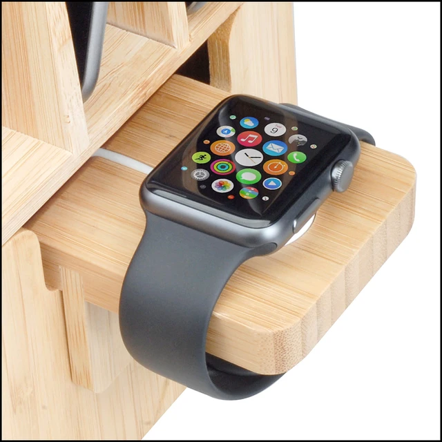 Alt view image 2 of 7 - Bamboo Charging Station & Compatible Apple Watch Adapter Combo Multi Device Organizer for Apple Watch, Smartphones, Tablets, Laptops, and More